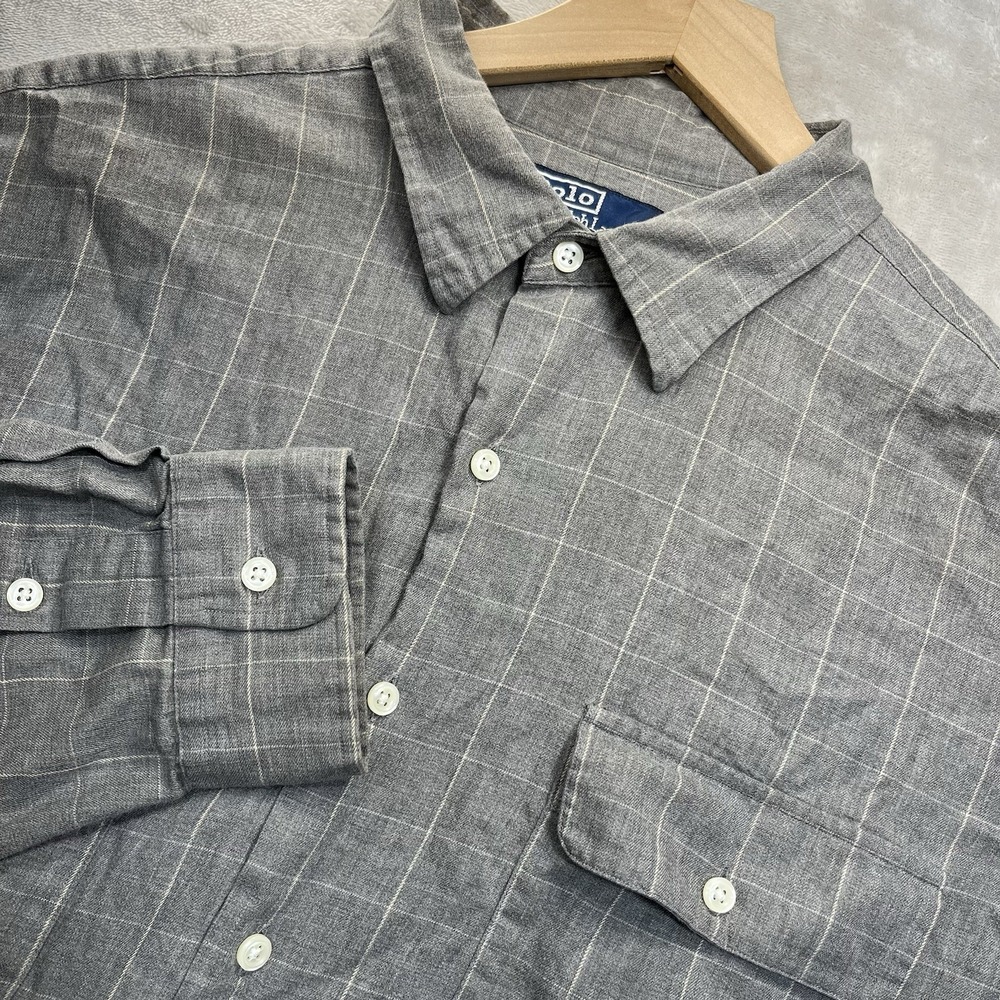 Vtg POLO RALPH LAUREN Shirt XL Benford Two-Ply Cotton Windowpane Check